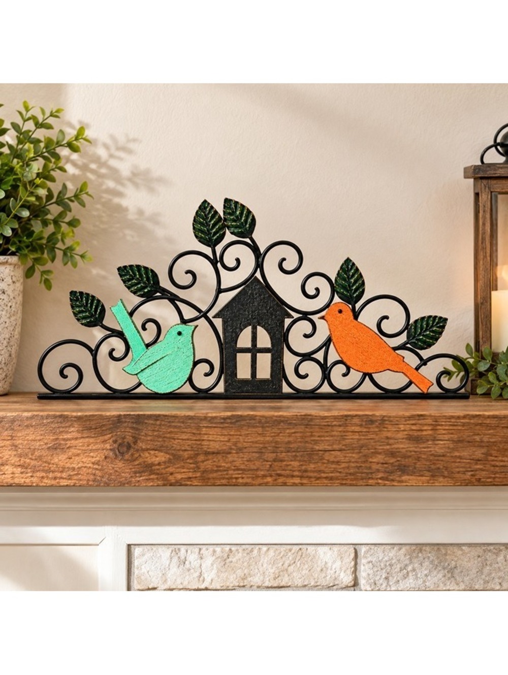 Metal Birdhouse Wall Decor with Ornate Scrollwork
